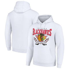NHL White Chicago Blackhawks Starter Team Logo Graphic Fleece Tri-Blend Pullover Hoodie