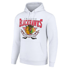 NHL White Chicago Blackhawks Starter Team Logo Graphic Fleece Tri-Blend Pullover Hoodie