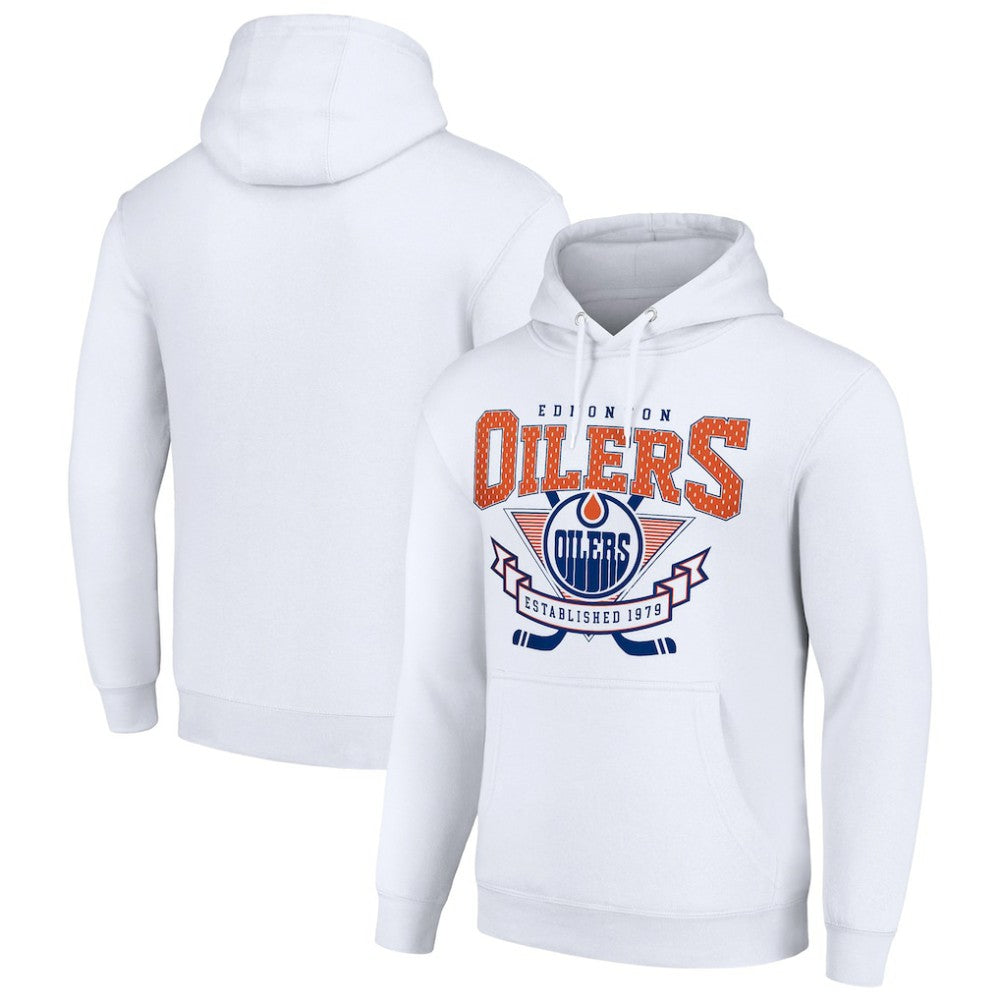 NHL White Edmonton Oilers Starter Team Logo Graphic Fleece Tri-Blend Pullover Hoodie
