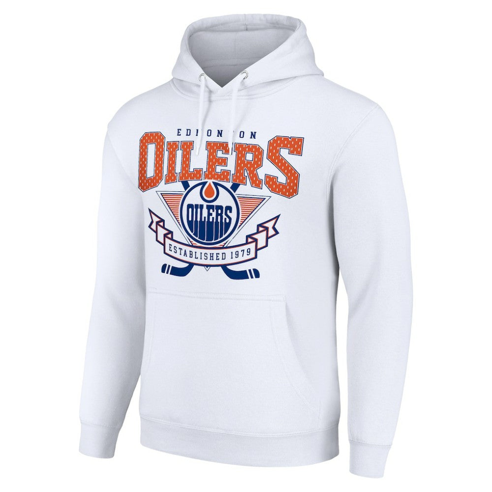 NHL White Edmonton Oilers Starter Team Logo Graphic Fleece Tri-Blend Pullover Hoodie