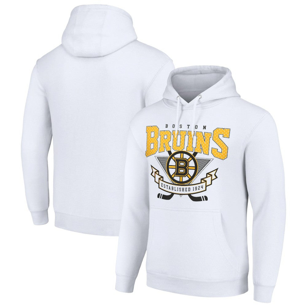NHL White Boston Bruins Starter Team Logo Graphic Fleece Tri-Blend Pullover Hoodie