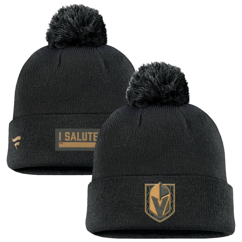 NHL Black Vegas Golden Knights Fanatics Military Appreciation Cuffed Knit Hat with Pom