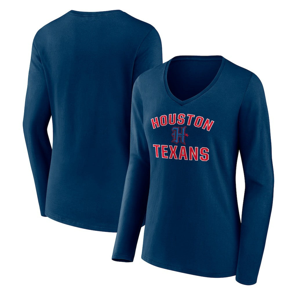 Women's Secondary Logo Victory Arch Long Sleeve V-Neck T-Shirt - Houston Texans