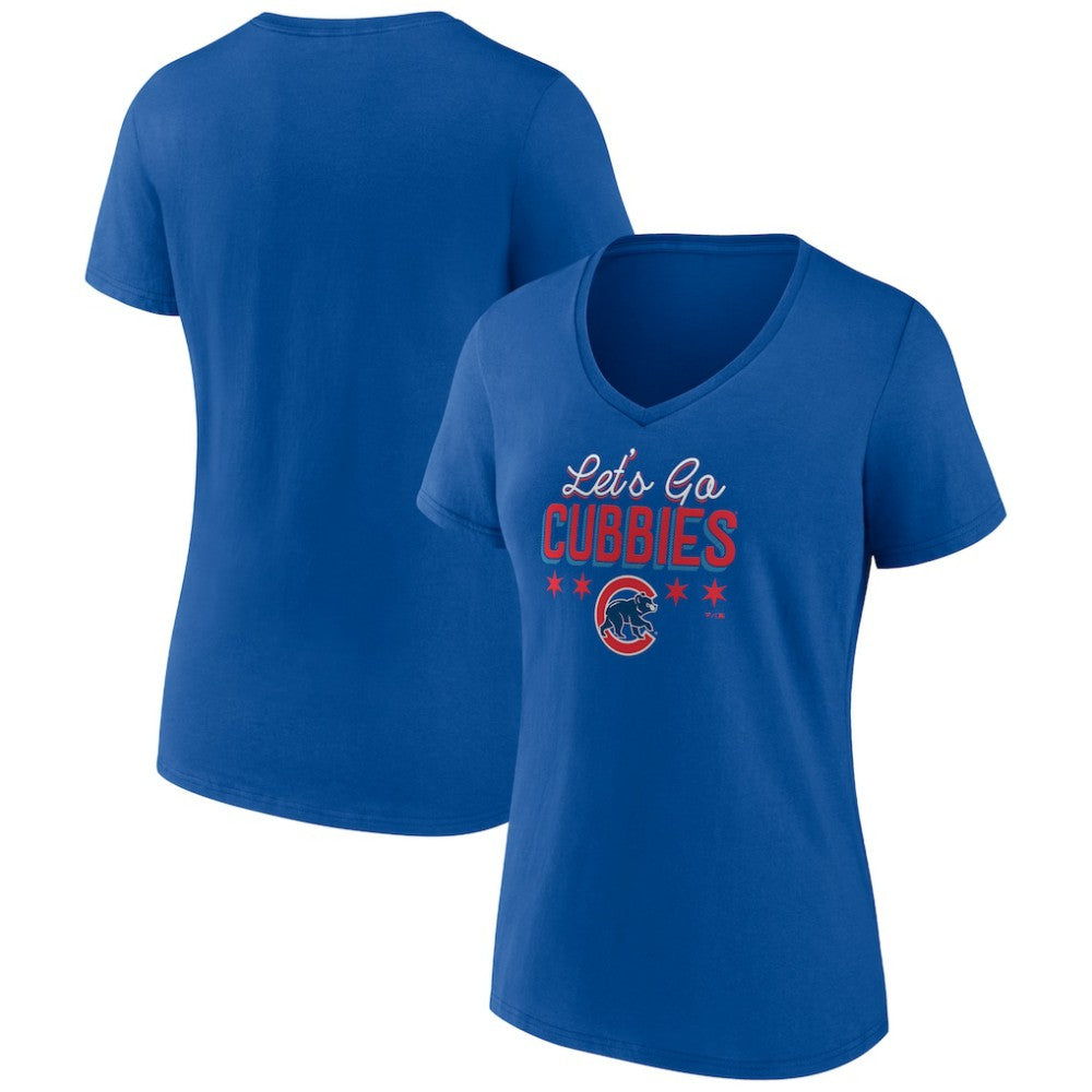 MLB Chicago Cubs Women's Let's Go Cubbies V-Neck T-Shirt