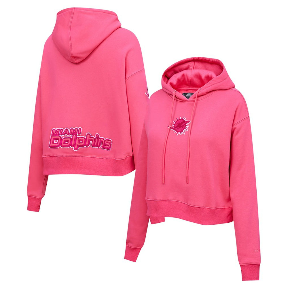 Pro Standard Women's Triple Pink Cropped Fleece Pullover Hoodie - Miami Dolphins