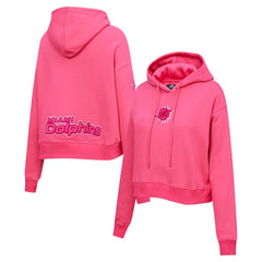 Pro Standard Women's Triple Pink Cropped Fleece Pullover Hoodie - Miami Dolphins