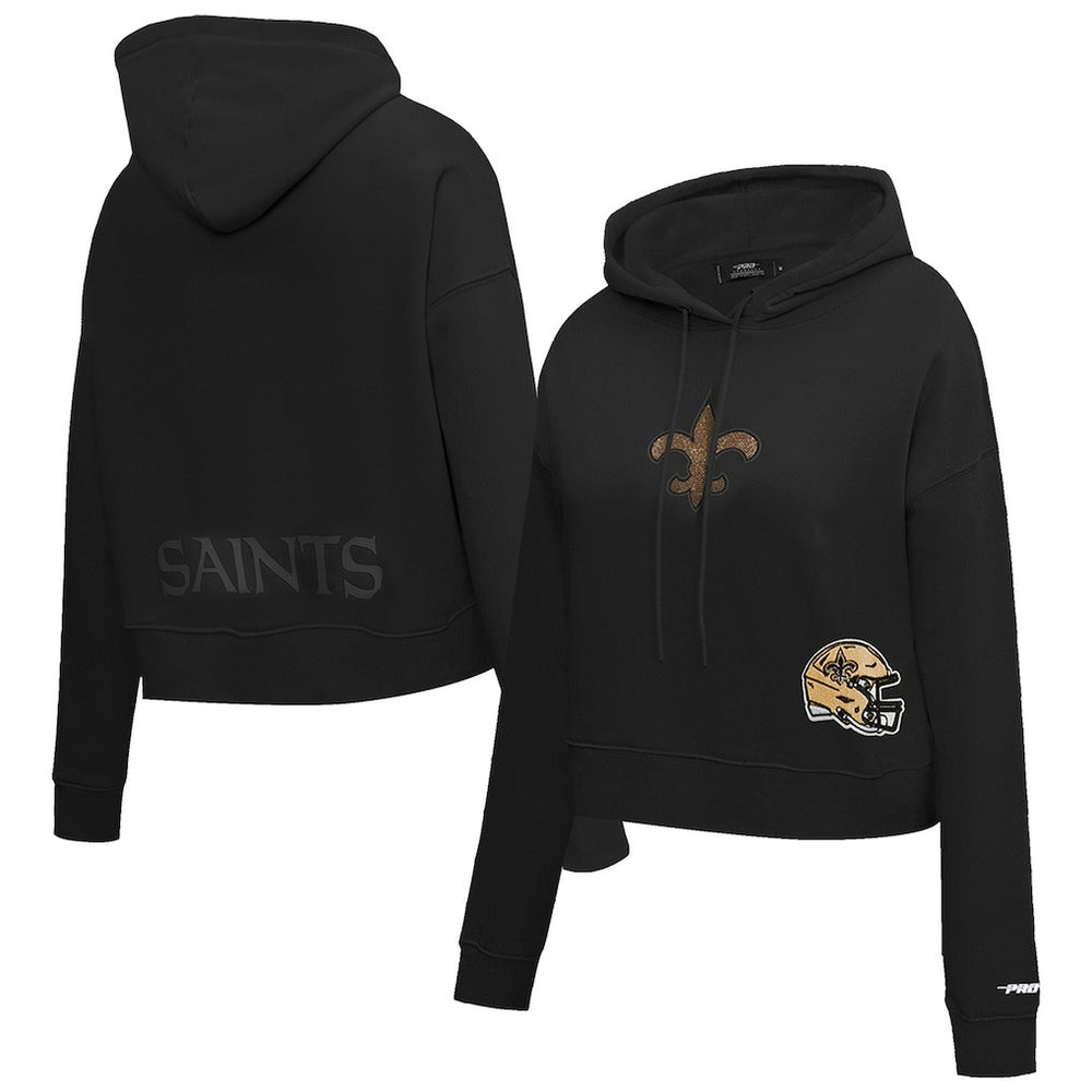 Pro Standard Women's Jeweled Cropped Pullover Hoodie - New Orleans Saints