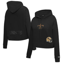 Pro Standard Women's Jeweled Cropped Pullover Hoodie - New Orleans Saints