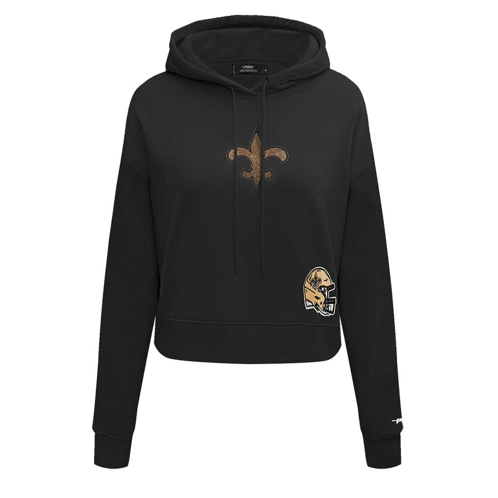 Pro Standard Women's Jeweled Cropped Pullover Hoodie - New Orleans Saints