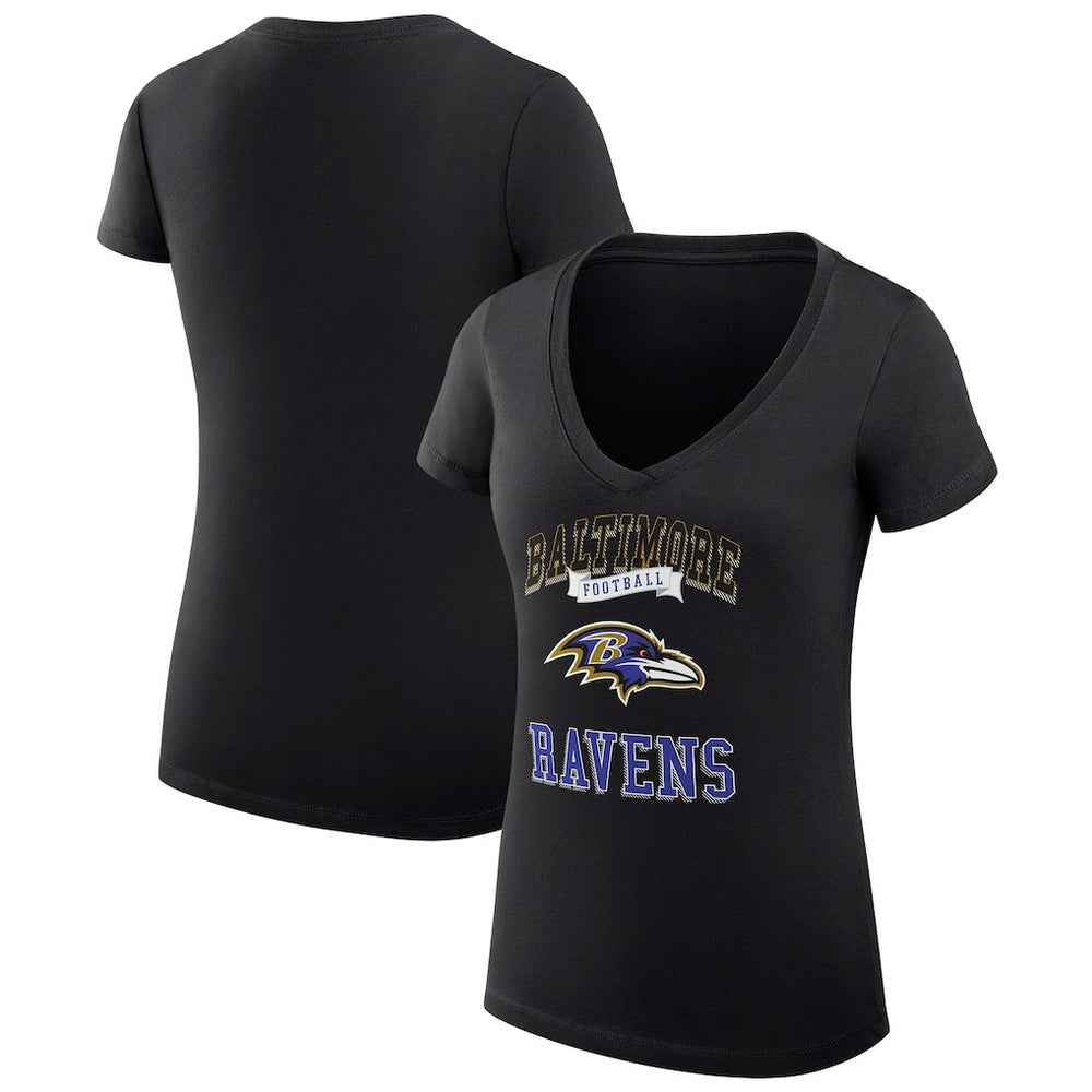 G-III 4Her by Carl Banks Women's Super-Slim Fit Lightweight Team Logo Graphic V-Neck T-Shirt - Baltimore Ravens