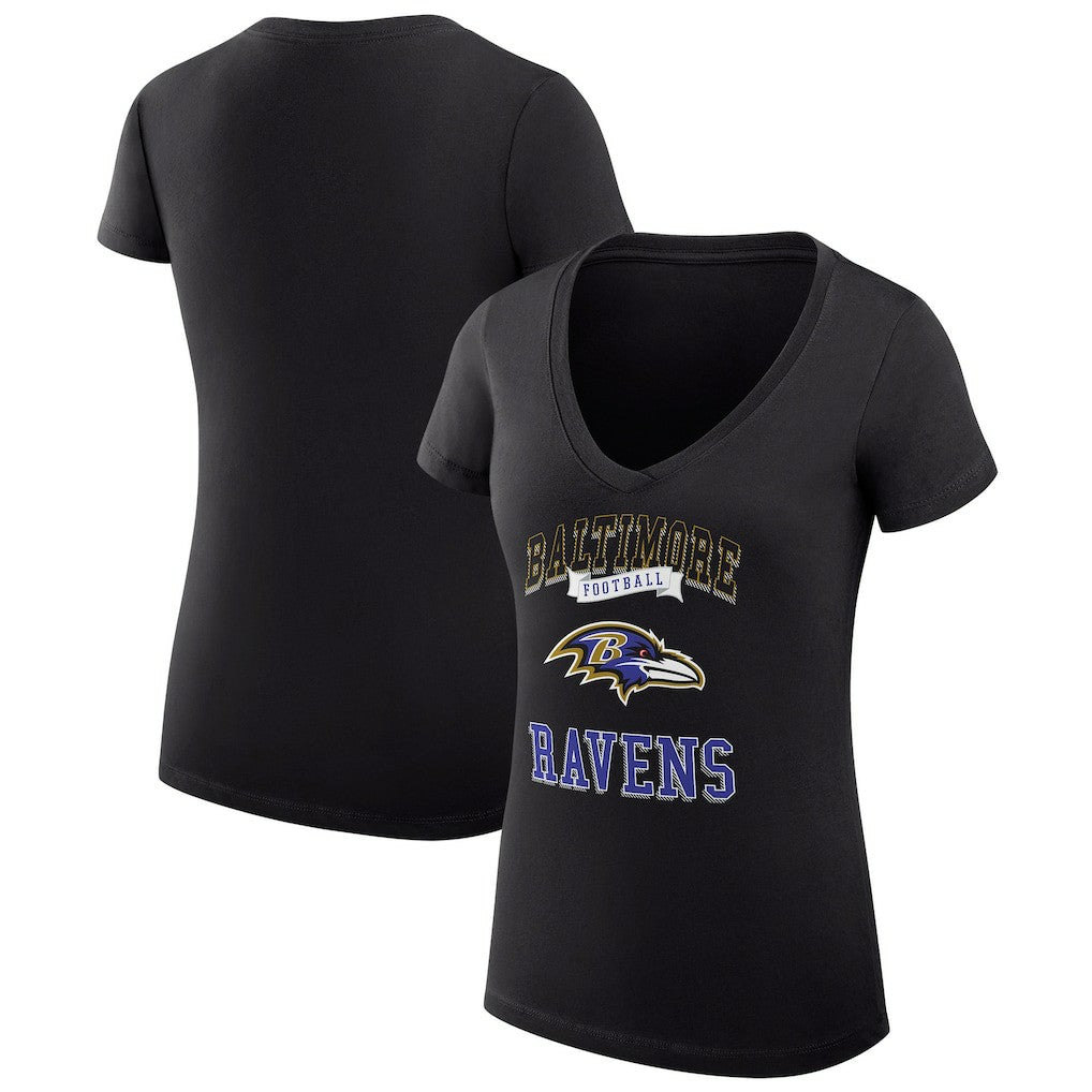 G-III 4Her by Carl Banks Women's Super-Slim Fit Lightweight Team Logo Graphic V-Neck T-Shirt - Baltimore Ravens