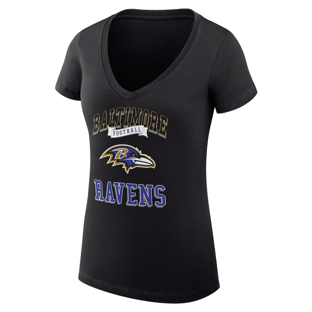 G-III 4Her by Carl Banks Women's Super-Slim Fit Lightweight Team Logo Graphic V-Neck T-Shirt - Baltimore Ravens