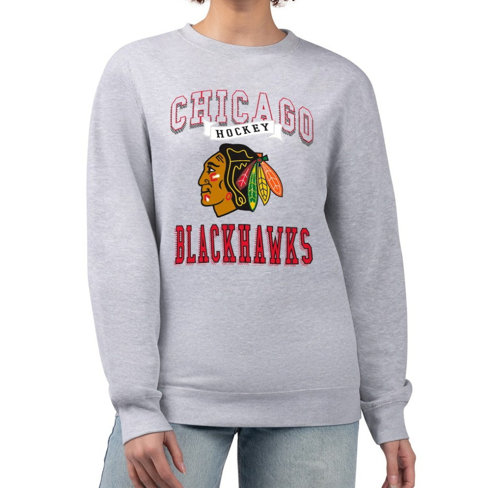 NHL Heather Gray Chicago Blackhawks G-III 4Her by Carl Banks Women's Team Logo Tri-Blend Fleece Pullover Sweatshirt