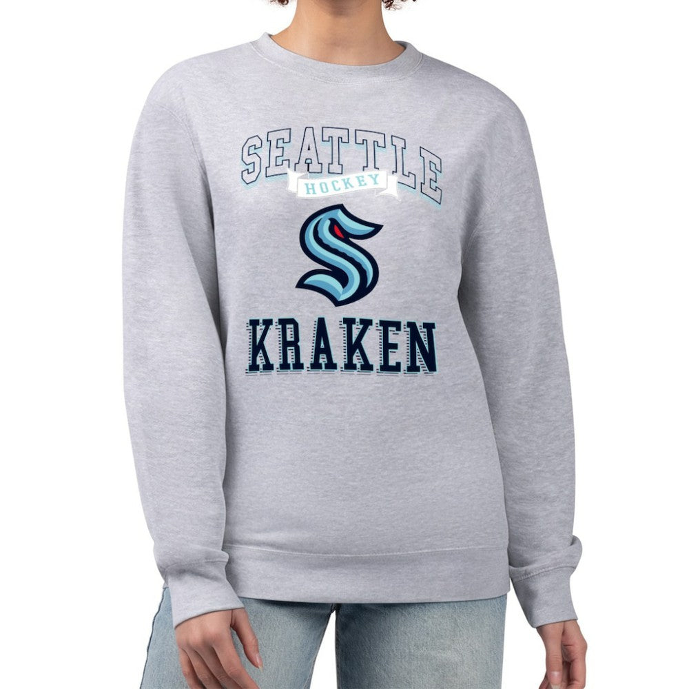 NHL Heather Gray Seattle Kraken G-III 4Her by Carl Banks Women's Team Logo Tri-Blend Fleece Pullover Sweatshirt