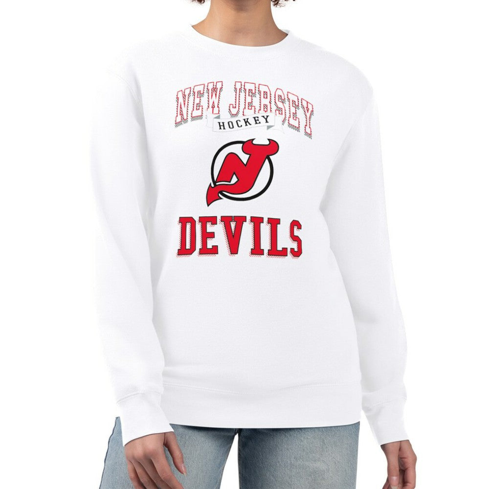 NHL White New Jersey Devils G-III 4Her by Carl Banks Women's Team Logo Tri-Blend Fleece Pullover Sweatshirt