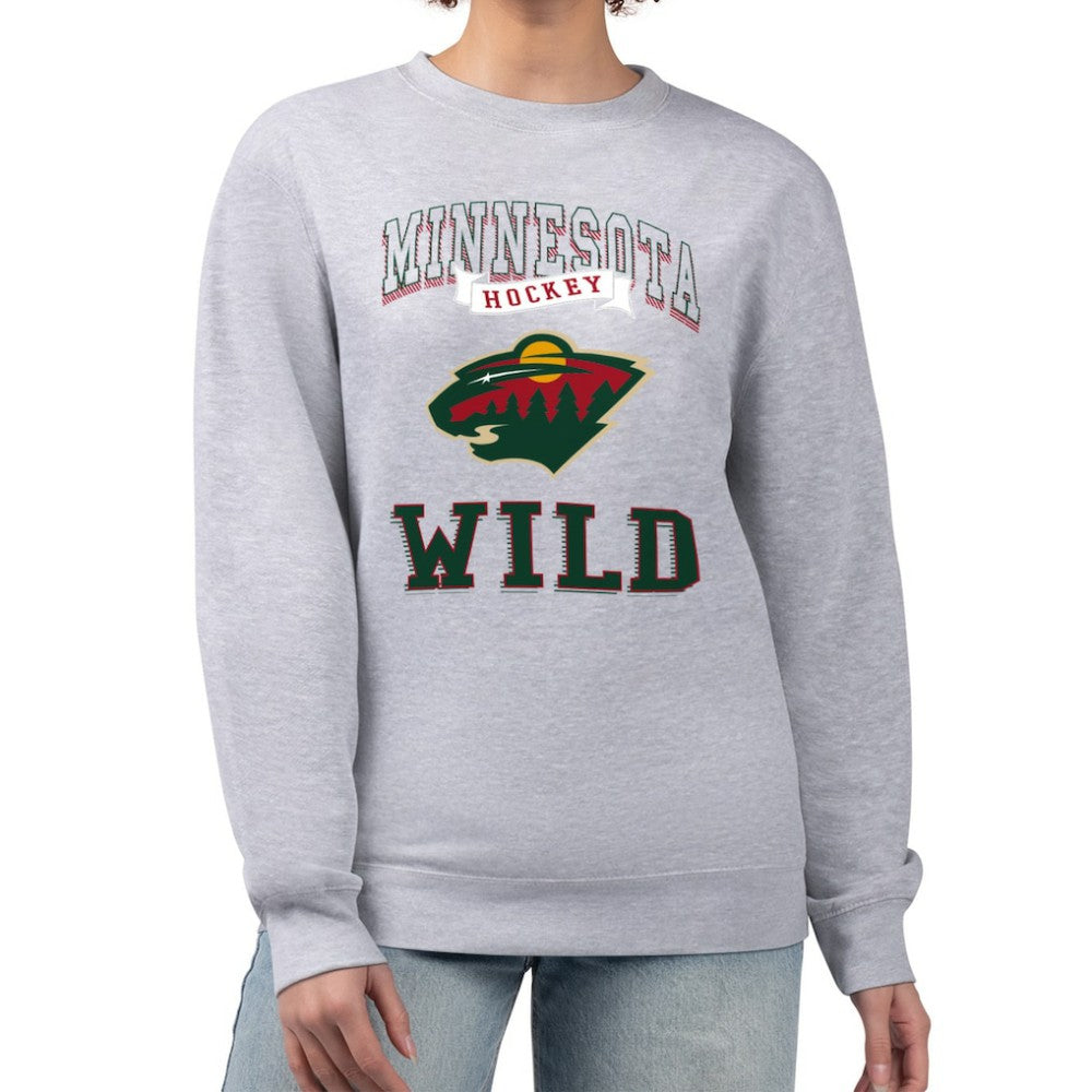NHL Heather Gray Minnesota Wild G-III 4Her by Carl Banks Women's Team Logo Tri-Blend Fleece Pullover Sweatshirt