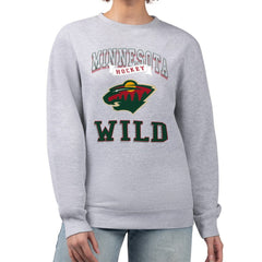 NHL Heather Gray Minnesota Wild G-III 4Her by Carl Banks Women's Team Logo Tri-Blend Fleece Pullover Sweatshirt