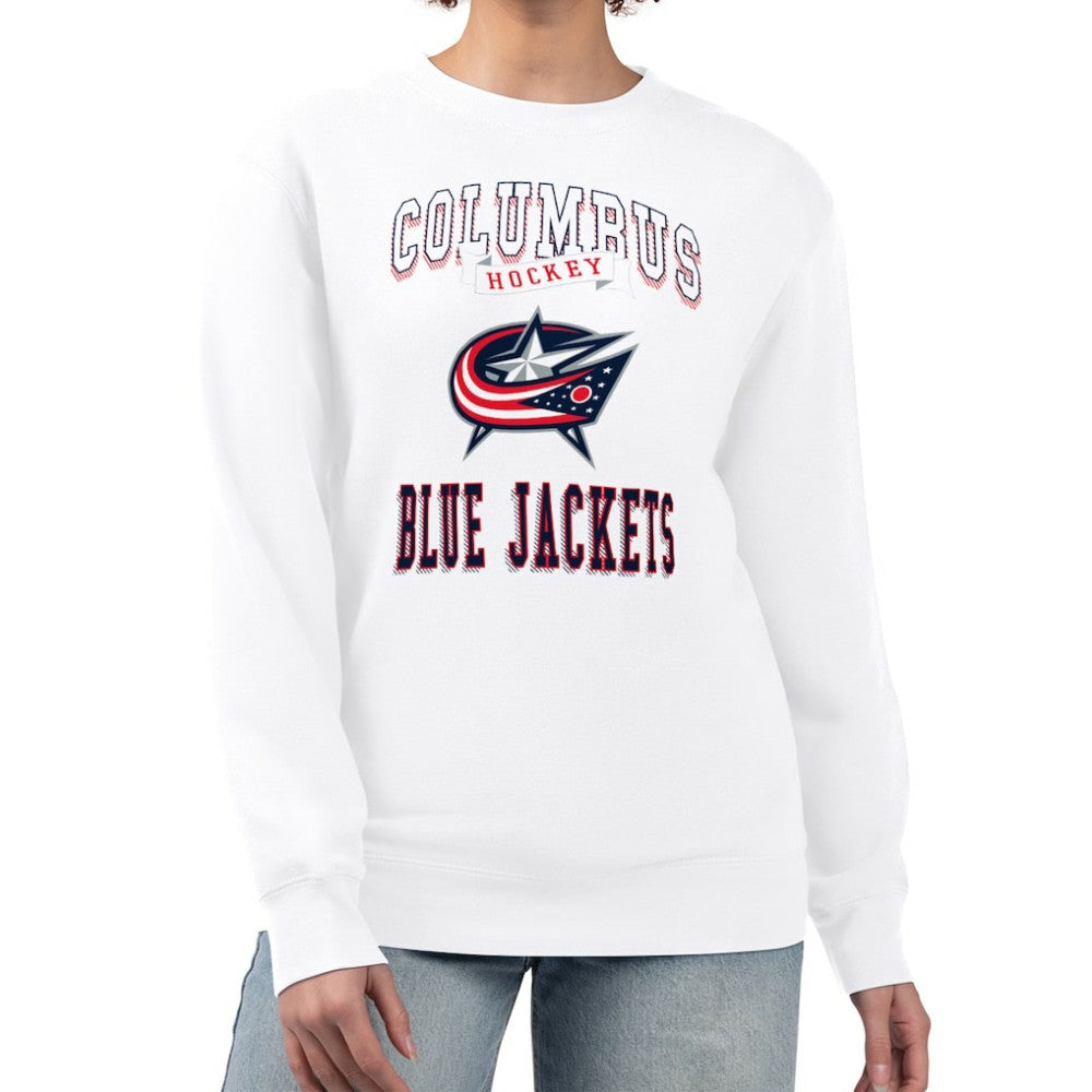 NHL White Columbus Blue Jackets G-III 4Her by Carl Banks Women's Team Logo Tri-Blend Fleece Pullover Sweatshirt