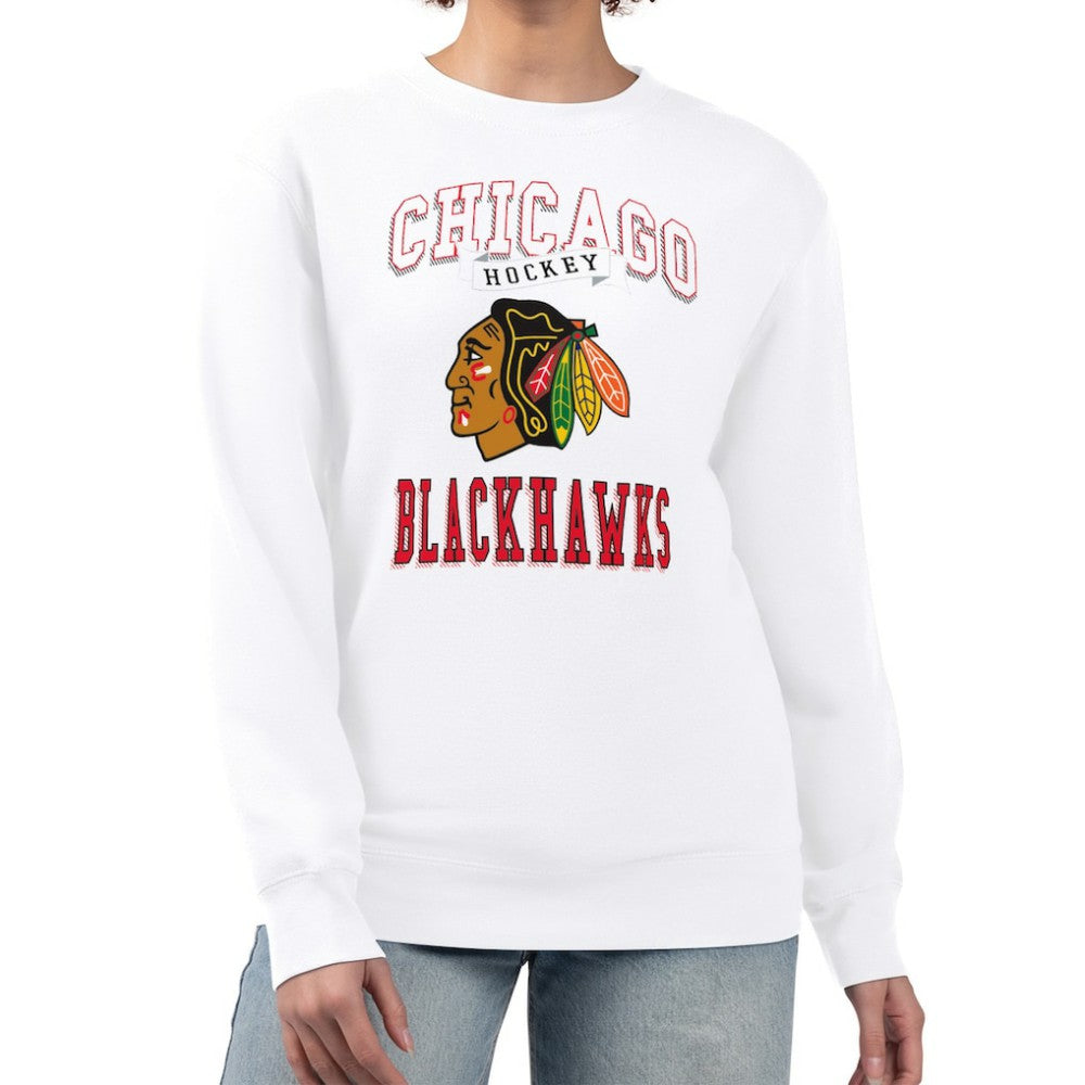 NHL White Chicago Blackhawks G-III 4Her by Carl Banks Women's Team Logo Tri-Blend Fleece Pullover Sweatshirt