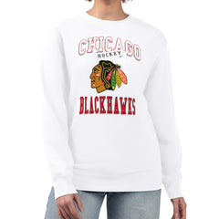 NHL White Chicago Blackhawks G-III 4Her by Carl Banks Women's Team Logo Tri-Blend Fleece Pullover Sweatshirt