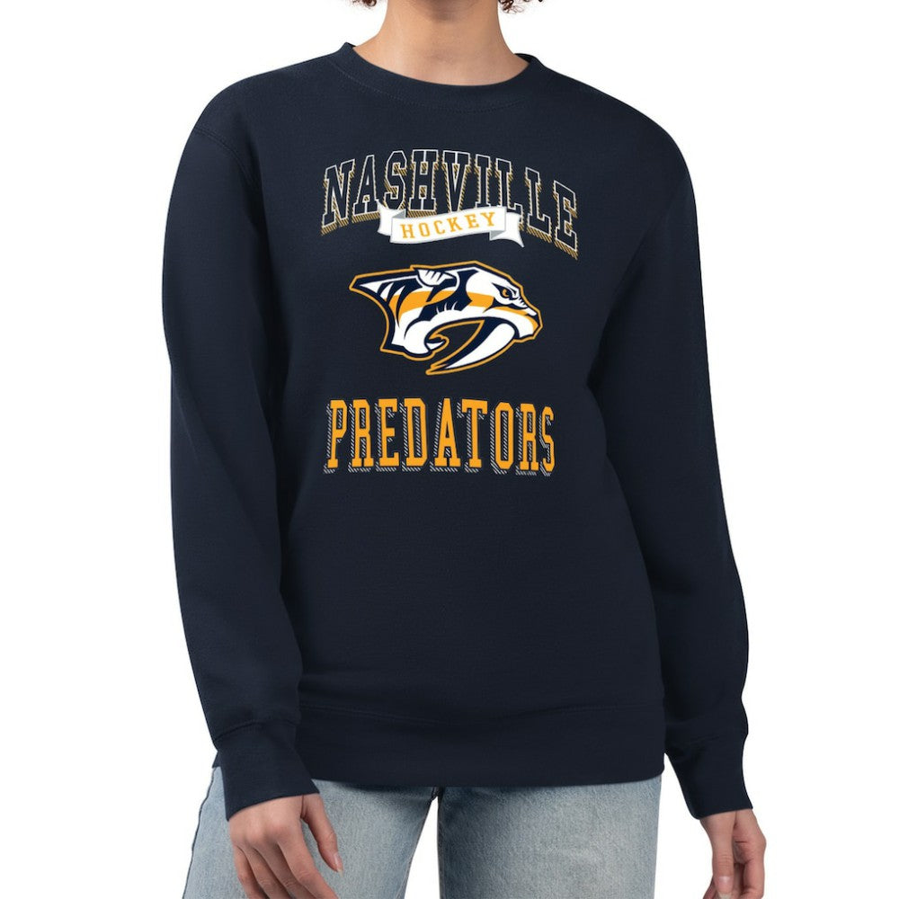 NHL Navy Nashville Predators G-III 4Her by Carl Banks Women's Team Logo Tri-Blend Fleece Pullover Sweatshirt