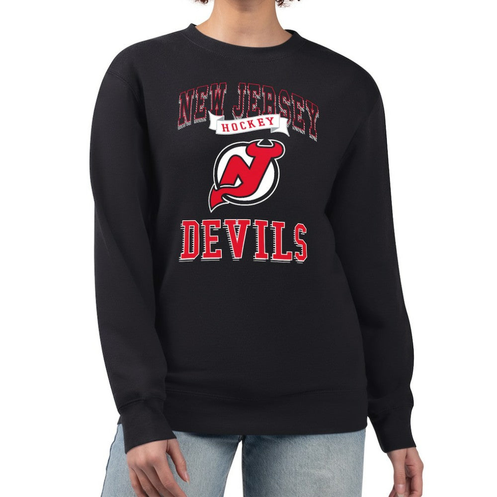 NHL Black New Jersey Devils G-III 4Her by Carl Banks Women's Team Logo Tri-Blend Fleece Pullover Sweatshirt