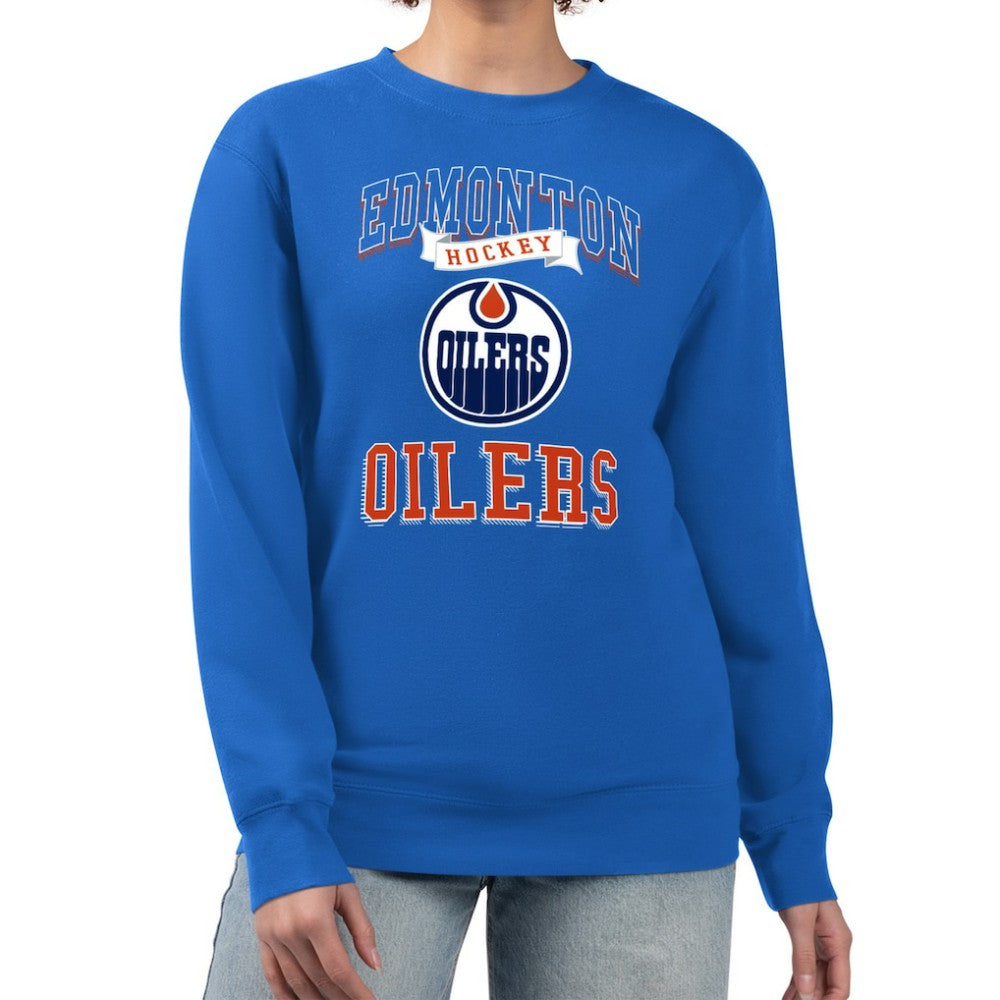 NHL Royal Edmonton Oilers G-III 4Her by Carl Banks Women's Team Logo Tri-Blend Fleece Pullover Sweatshirt