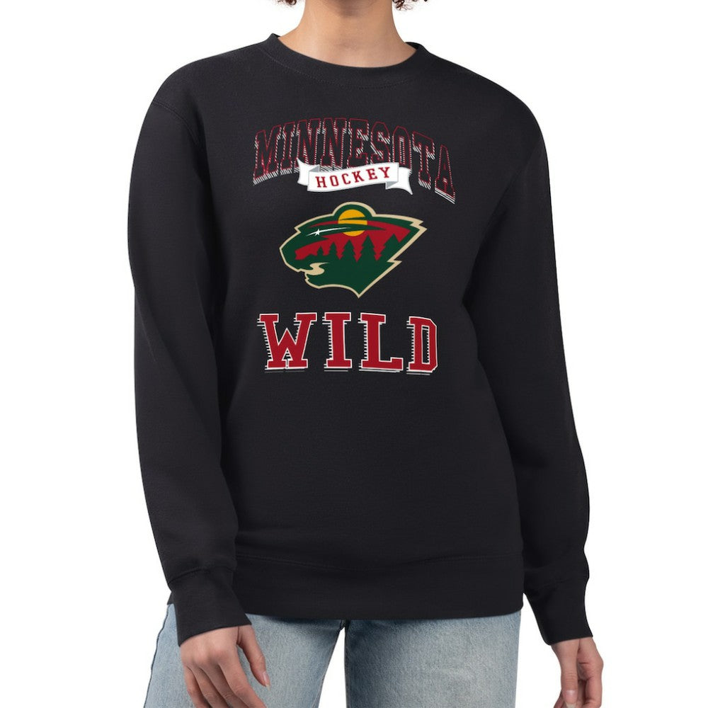 NHL Black Minnesota Wild G-III 4Her by Carl Banks Women's Team Logo Tri-Blend Fleece Pullover Sweatshirt