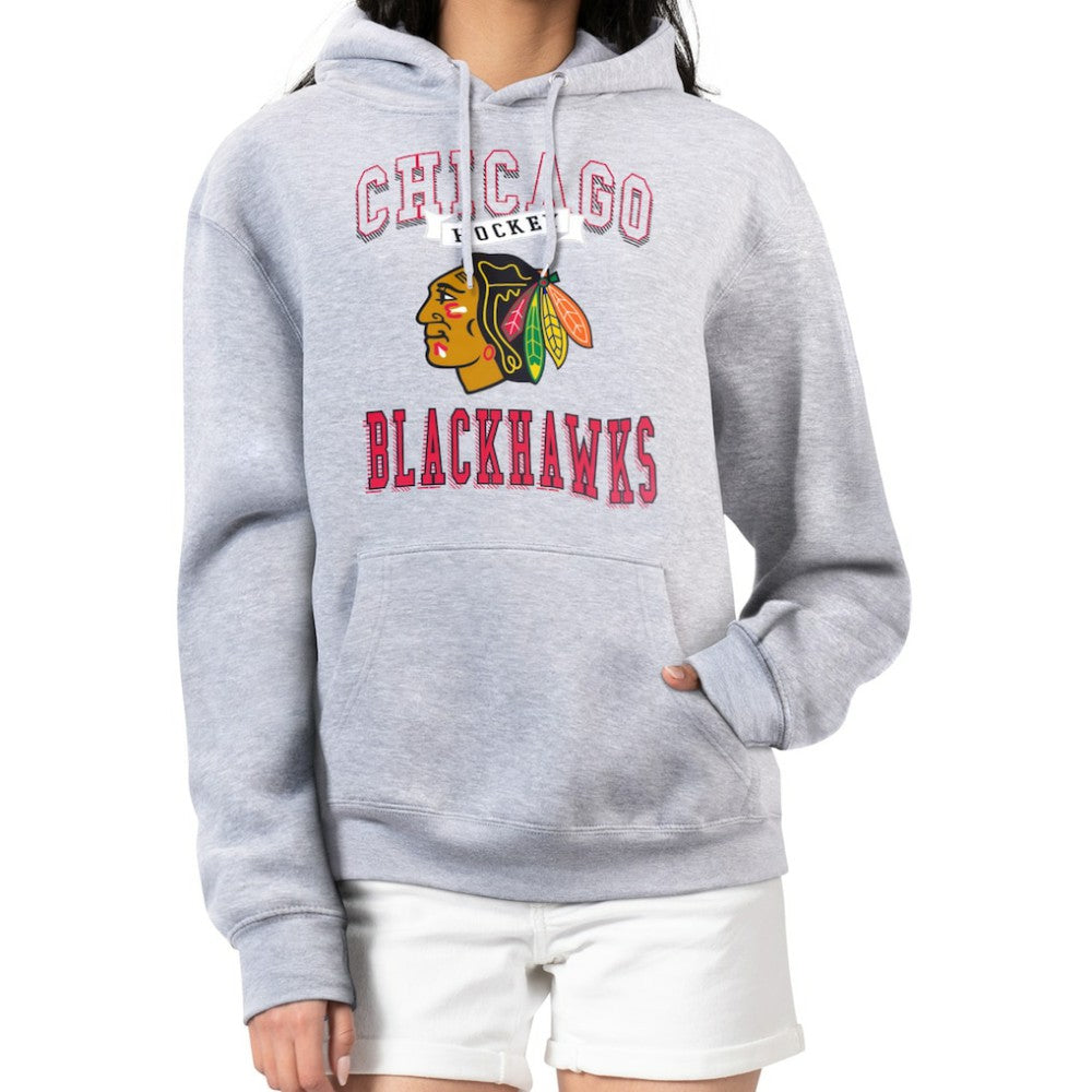 NHL Heather Gray Chicago Blackhawks G-III 4Her by Carl Banks Women's Team Logo Tri-Blend Fleece Pullover Hoodie