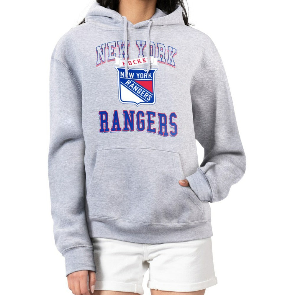 NHL Heather Gray New York Rangers G-III 4Her by Carl Banks Women's Team Logo Tri-Blend Fleece Pullover Hoodie
