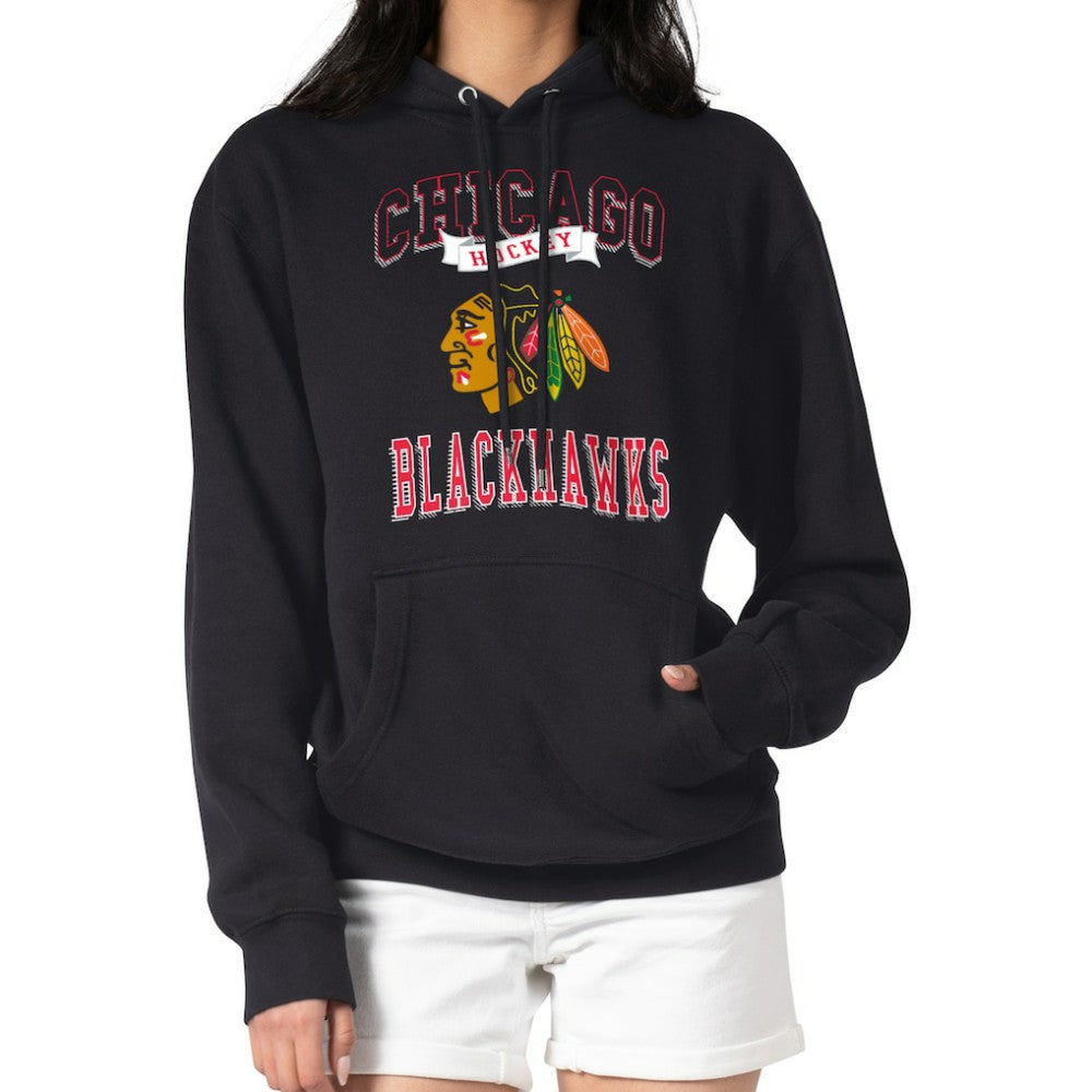 NHL Black Chicago Blackhawks G-III 4Her by Carl Banks Women's Team Logo Tri-Blend Fleece Pullover Hoodie