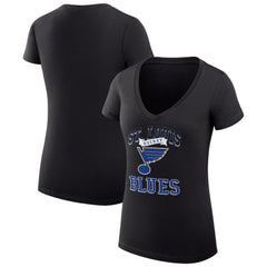 NHL Black St. Louis Blues G-III 4Her by Carl Banks Women's Super-Slim Fit Lightweight Team Logo Graphic V-Neck T-Shirt
