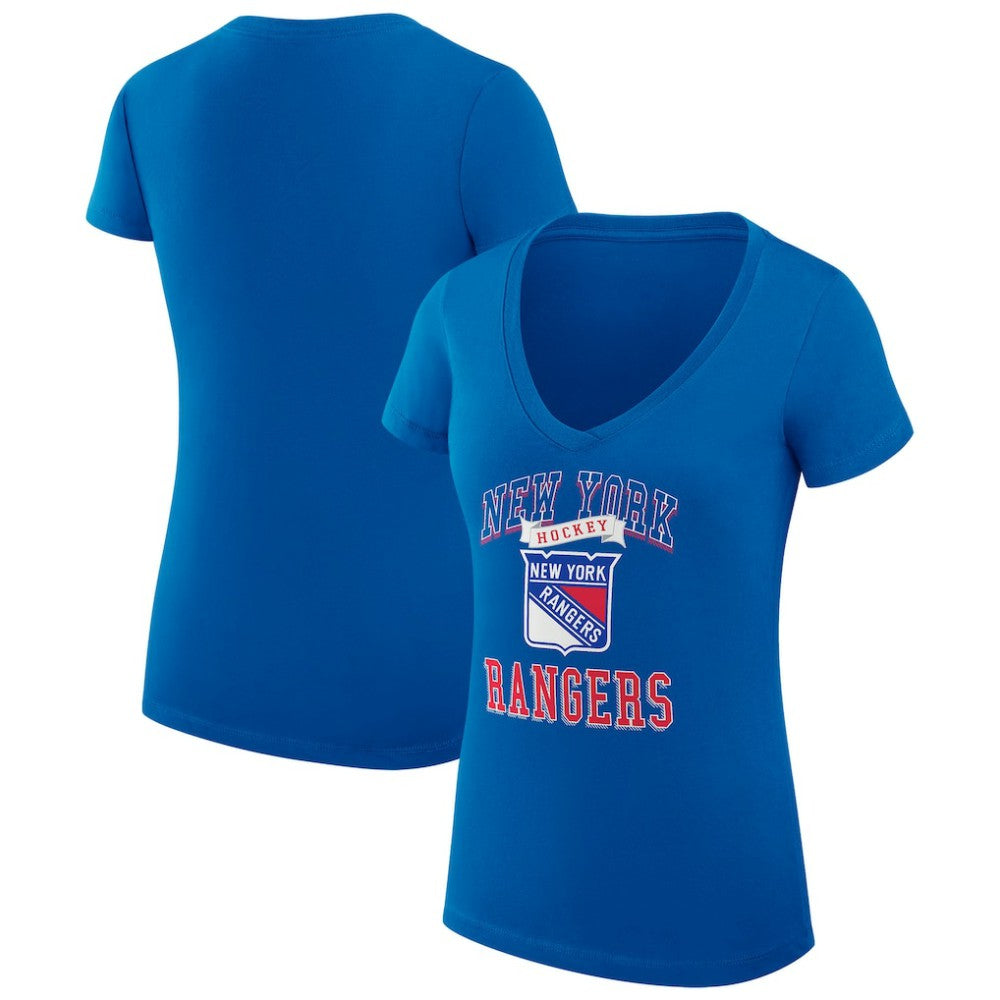 NHL Blue New York Rangers G-III 4Her by Carl Banks Women's Super-Slim Fit Lightweight Team Logo Graphic V-Neck T-Shirt