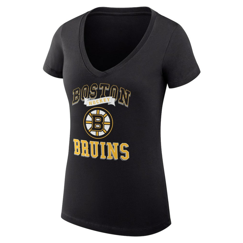 NHL Black Boston Bruins G-III 4Her by Carl Banks Women's Super-Slim Fit Lightweight Team Logo Graphic V-Neck T-Shirt