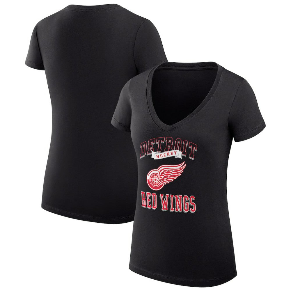 NHL Black Detroit Red Wings G-III 4Her by Carl Banks Women's Super-Slim Fit Lightweight Team Logo Graphic V-Neck T-Shirt