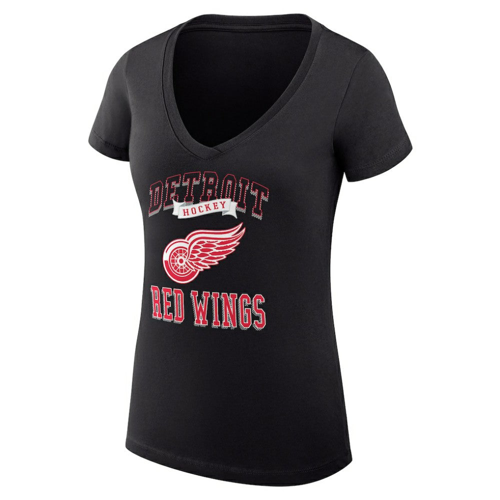 NHL Black Detroit Red Wings G-III 4Her by Carl Banks Women's Super-Slim Fit Lightweight Team Logo Graphic V-Neck T-Shirt