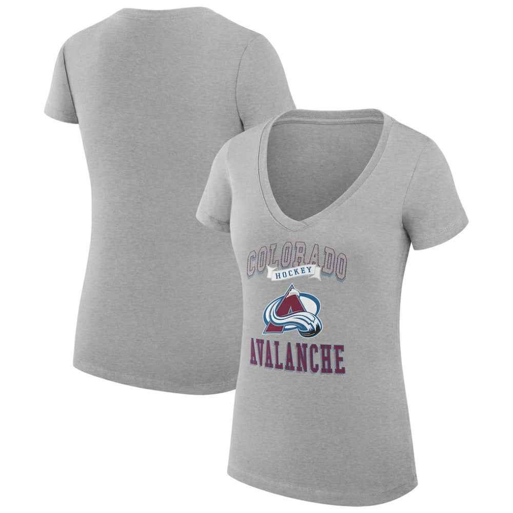 NHL Heather Gray Colorado Avalanche G-III 4Her by Carl Banks Women's Super-Slim Fit Lightweight Team Logo Graphic V-Neck T-Shirt