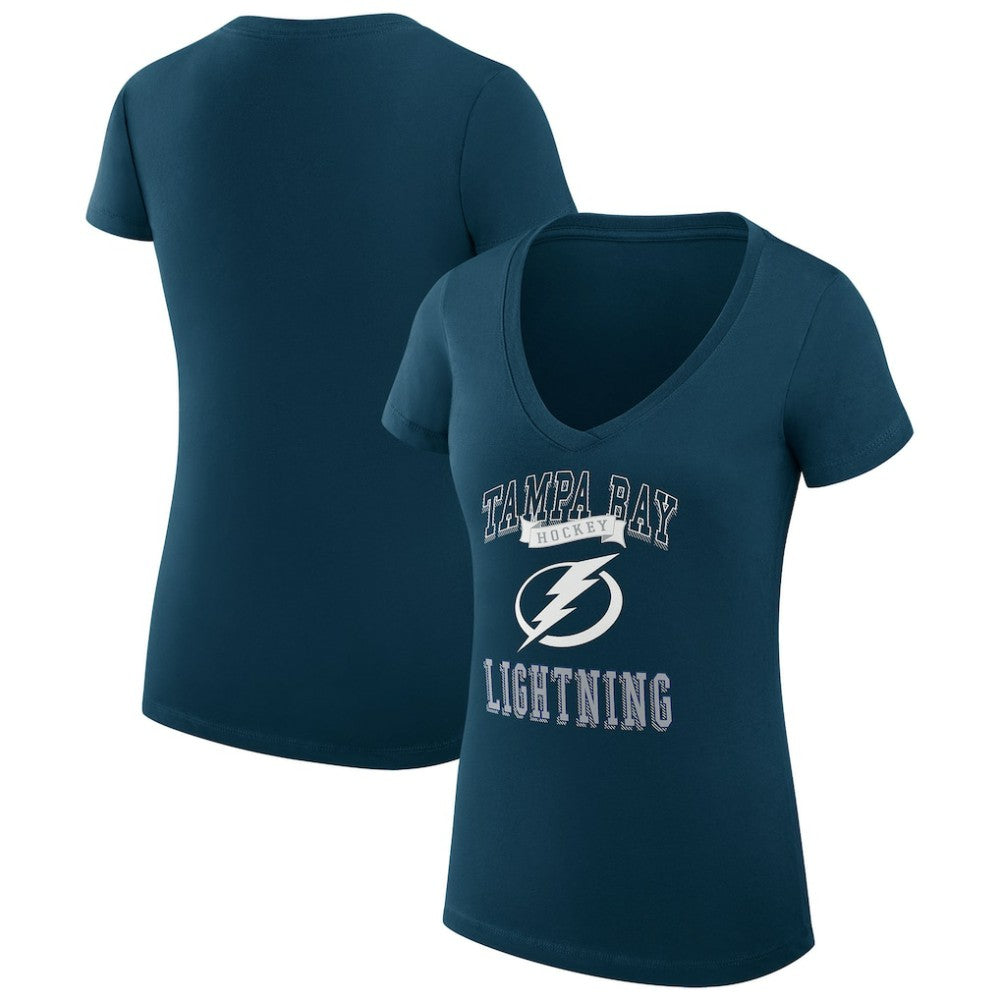 NHL Navy Tampa Bay Lightning G-III 4Her by Carl Banks Women's Super-Slim Fit Lightweight Team Logo Graphic V-Neck T-Shirt