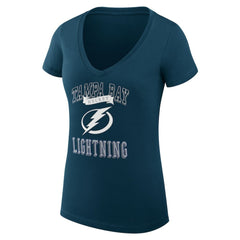 NHL Navy Tampa Bay Lightning G-III 4Her by Carl Banks Women's Super-Slim Fit Lightweight Team Logo Graphic V-Neck T-Shirt