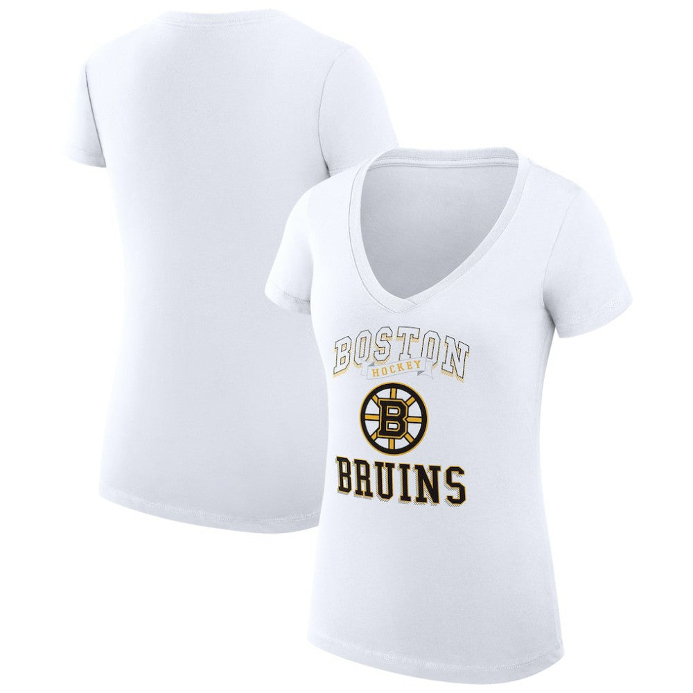 NHL White Boston Bruins G-III 4Her by Carl Banks Women's Super-Slim Fit Lightweight Team Logo Graphic V-Neck T-Shirt