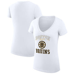 NHL White Boston Bruins G-III 4Her by Carl Banks Women's Super-Slim Fit Lightweight Team Logo Graphic V-Neck T-Shirt
