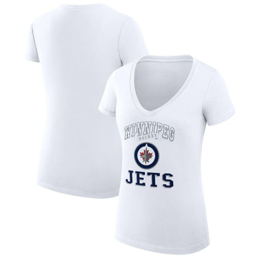 NHL White Winnipeg Jets G-III 4Her by Carl Banks Women's Super-Slim Fit Lightweight Team Logo Graphic V-Neck T-Shirt