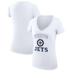 NHL White Winnipeg Jets G-III 4Her by Carl Banks Women's Super-Slim Fit Lightweight Team Logo Graphic V-Neck T-Shirt