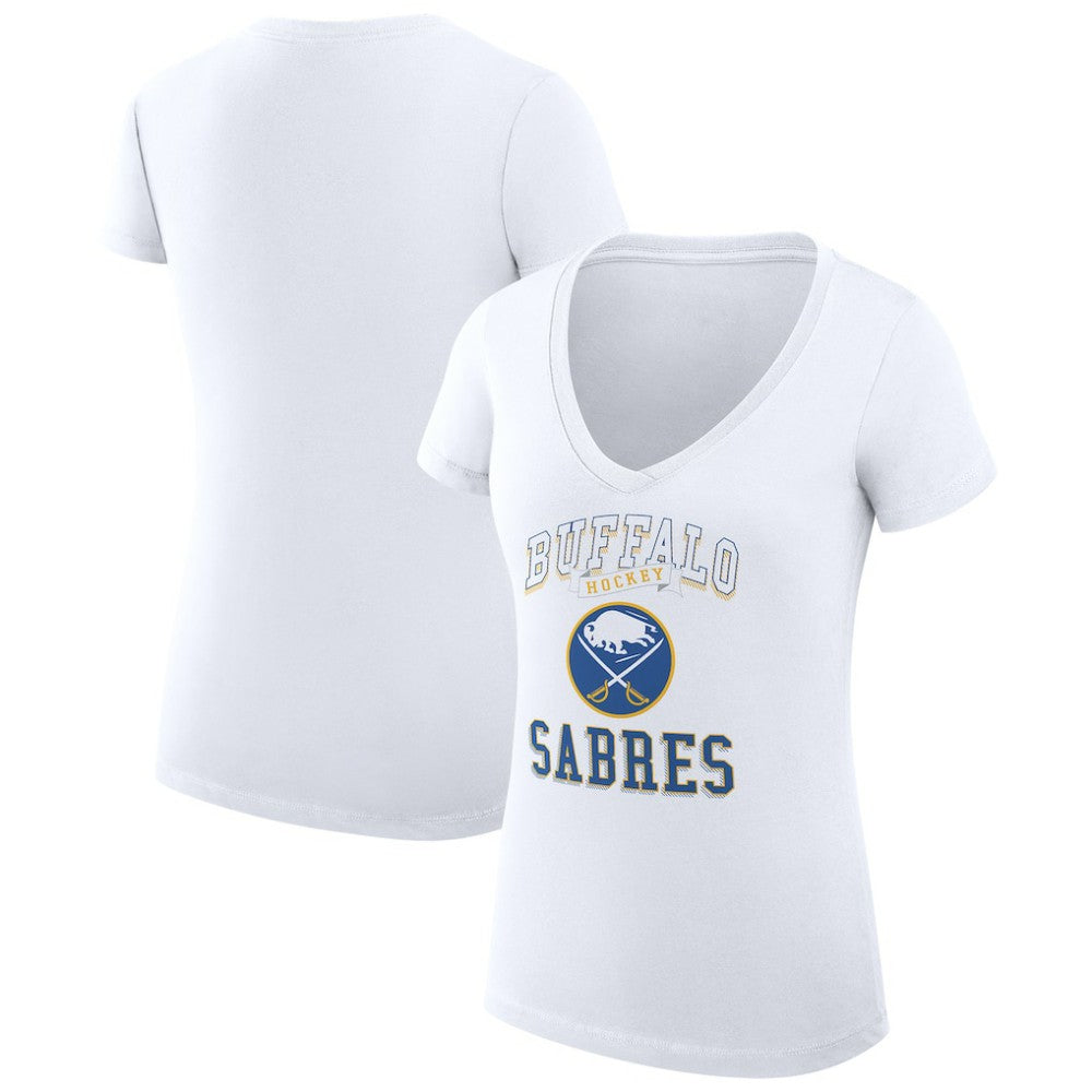 NHL White Buffalo Sabres G-III 4Her by Carl Banks Women's Super-Slim Fit Lightweight Team Logo Graphic V-Neck T-Shirt