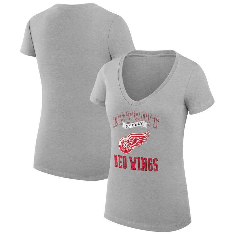 NHL Heather Gray Detroit Red Wings G-III 4Her by Carl Banks Women's Super-Slim Fit Lightweight Team Logo Graphic V-Neck T-Shirt