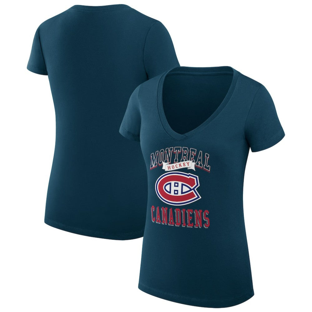 NHL Navy Montreal Canadiens G-III 4Her by Carl Banks Women's Super-Slim Fit Lightweight Team Logo Graphic V-Neck T-Shirt