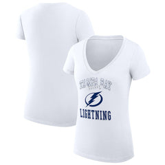 NHL White Tampa Bay Lightning G-III 4Her by Carl Banks Women's Super-Slim Fit Lightweight Team Logo Graphic V-Neck T-Shirt