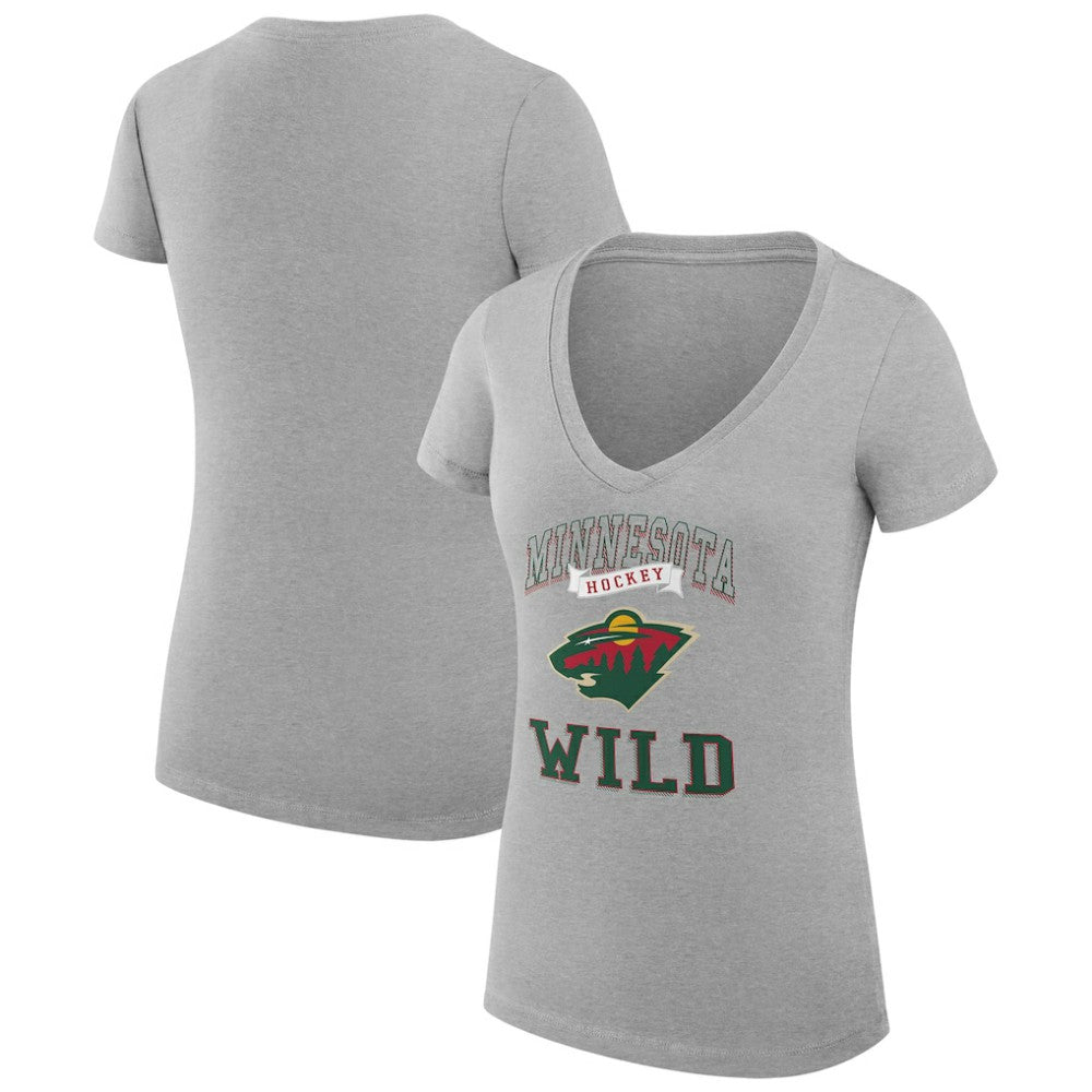 NHL Heather Gray Minnesota Wild G-III 4Her by Carl Banks Women's Super-Slim Fit Lightweight Team Logo Graphic V-Neck T-Shirt