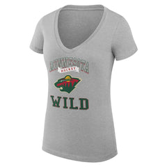 NHL Heather Gray Minnesota Wild G-III 4Her by Carl Banks Women's Super-Slim Fit Lightweight Team Logo Graphic V-Neck T-Shirt