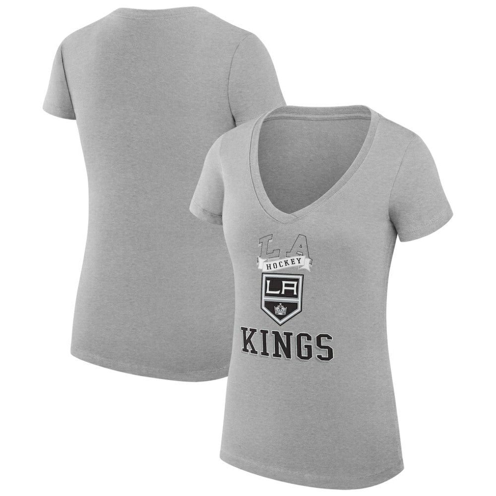 NHL Heather Gray Los Angeles Kings G-III 4Her by Carl Banks Women's Super-Slim Fit Lightweight Team Logo Graphic V-Neck T-Shirt